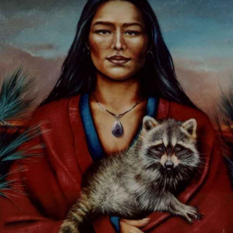 Native American art representation of raccoon as a spiritual teacher and guide