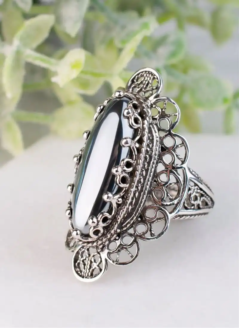 Hematite Silver Ring, 925 Sterling Silver | Handmade