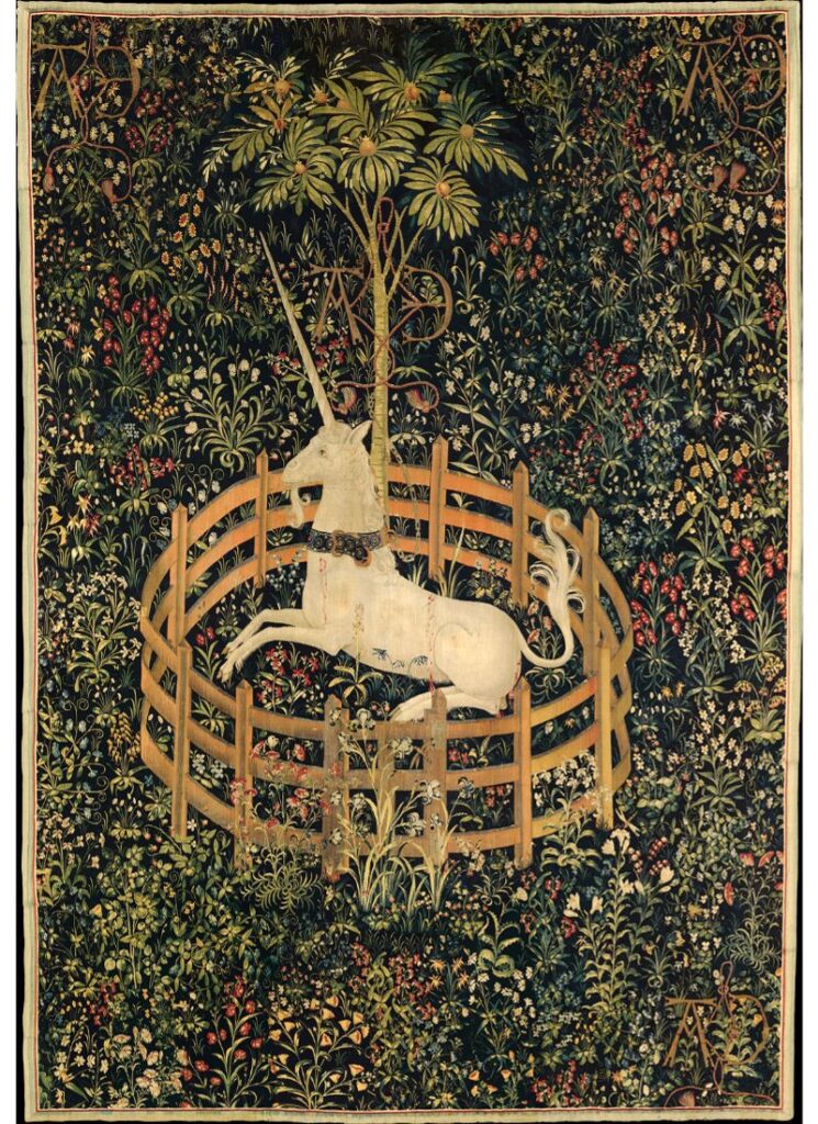 unicorn in captivity, mythical creature painting