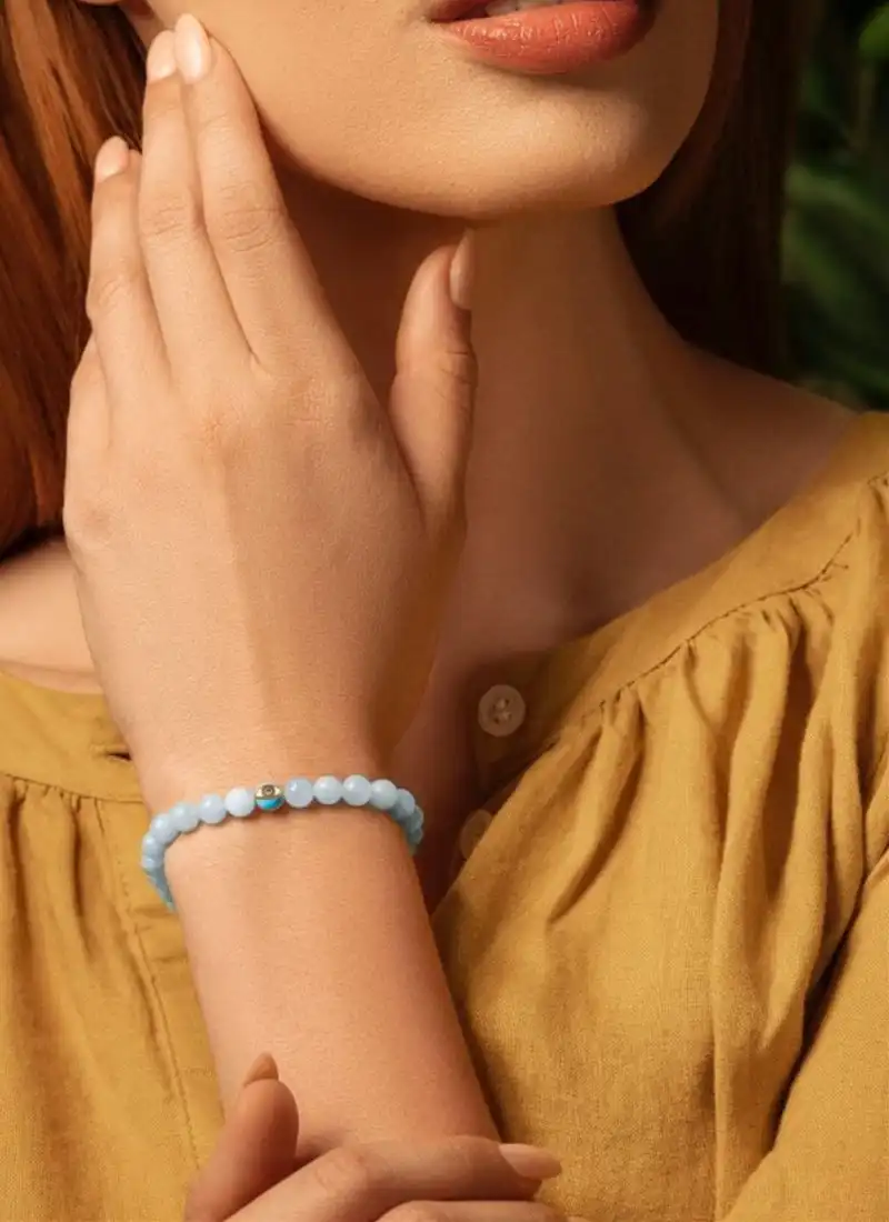 Evil Eye Charm Bracelet | Aquamarine March Birthstone