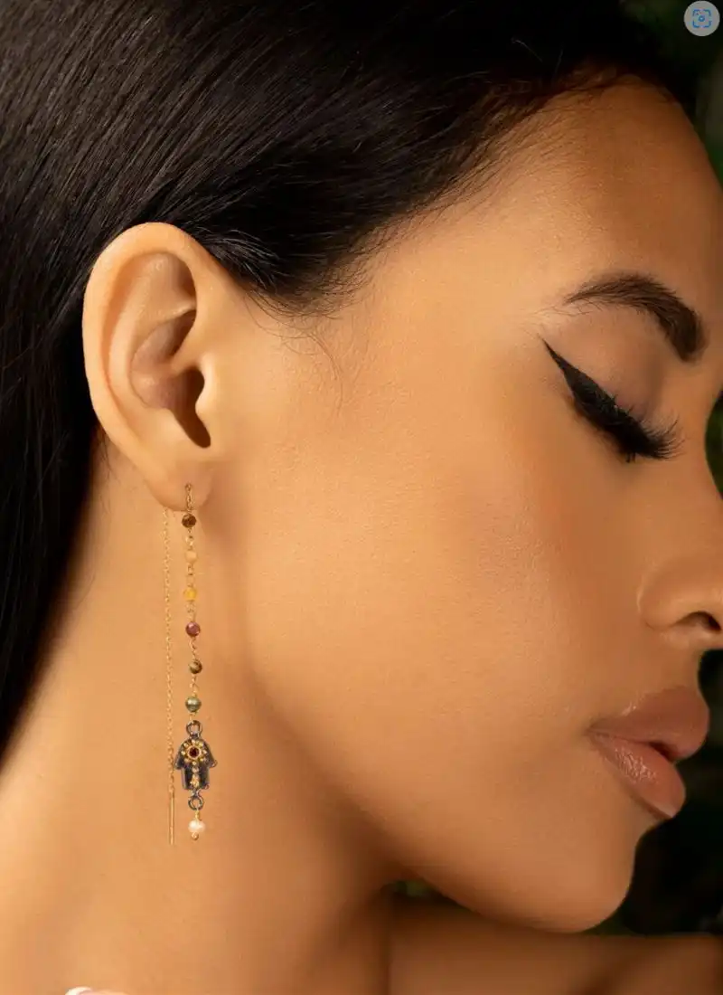 Hamsa Earrings | Gold Plated Tourmaline