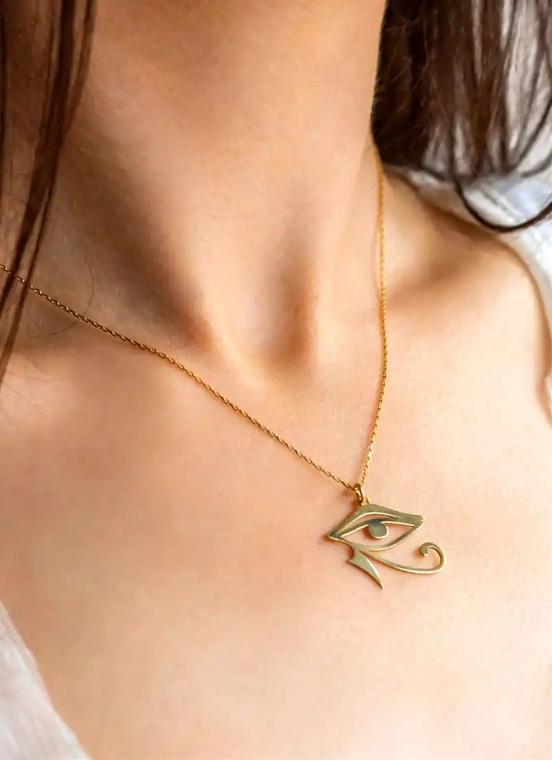 14K Solid Gold Handmade Eye of Horus Necklace