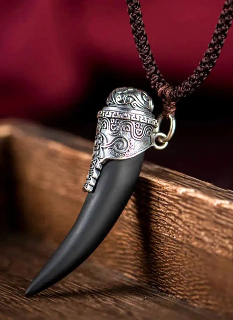 Black Obsidian Wolf Tooth Necklace Pendant
