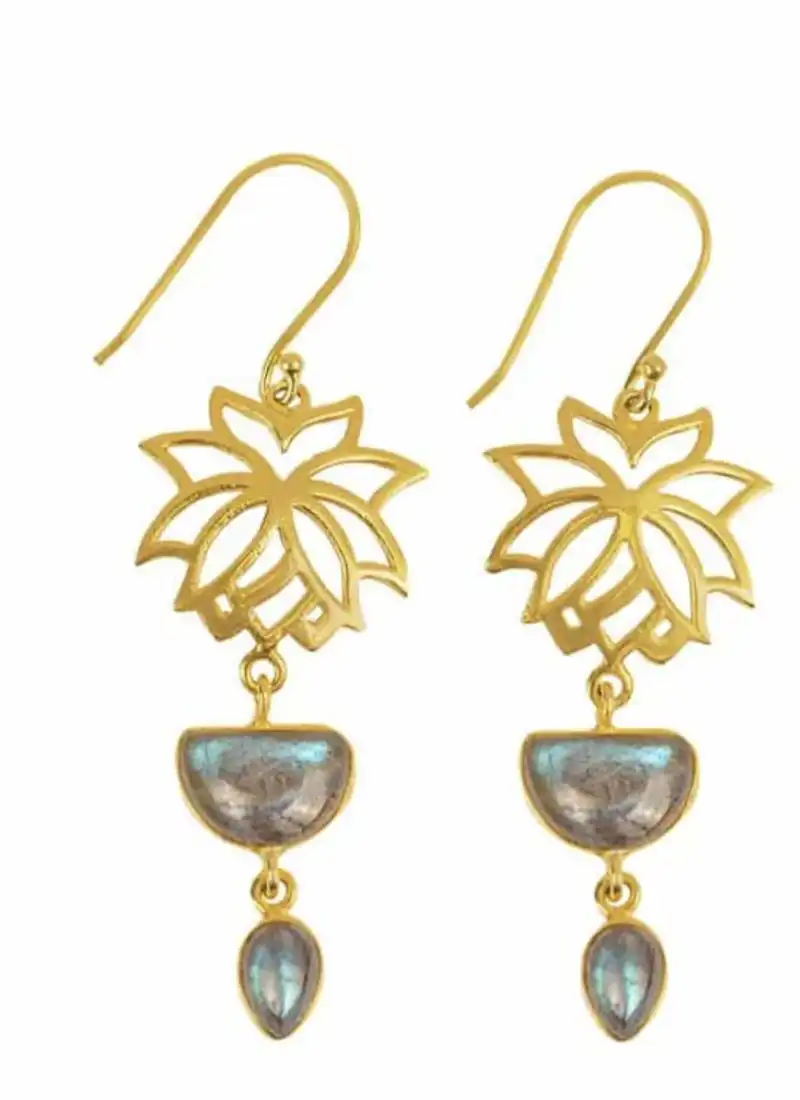 Gold Lotus Labradorite Earrings - Subtle Movement