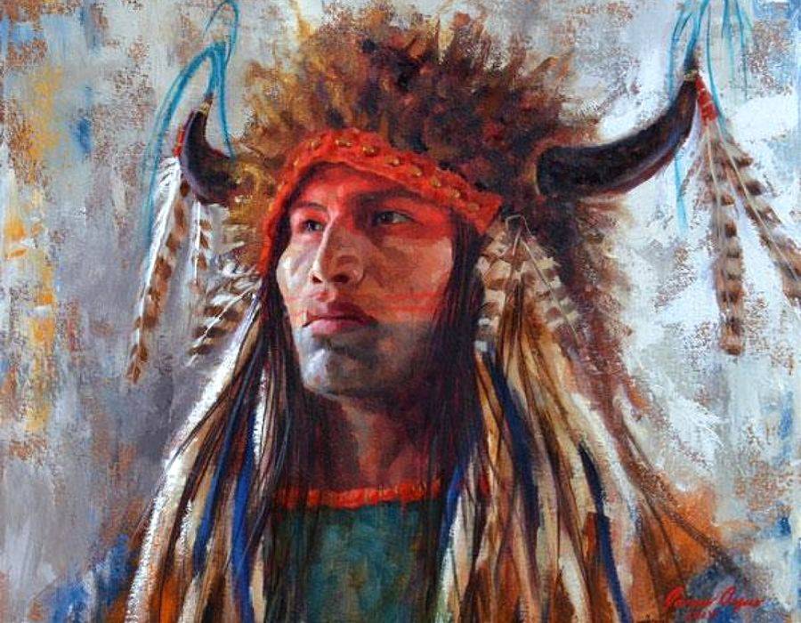 Red paint on a Native American, symbol of bravery