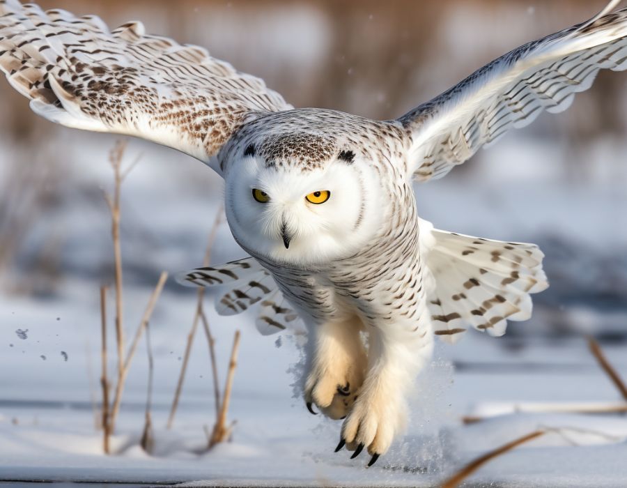 snowy owl hunting snakes