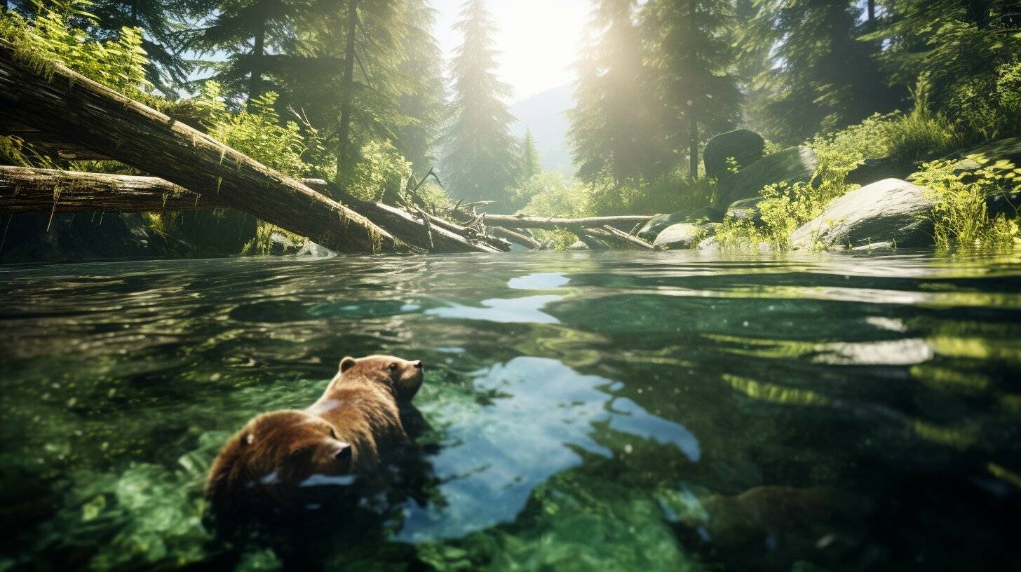 A family of beavers swimming together illustrating community and cooperation