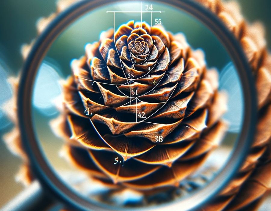 Fibonacci spiral pattern in pinecone
