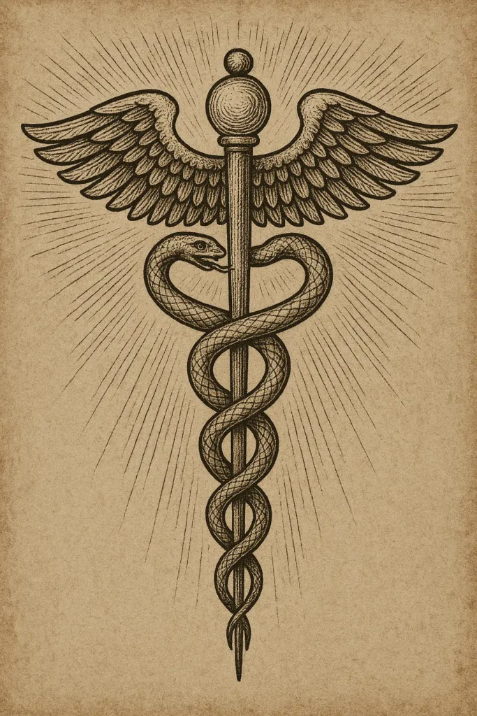 Alchemical illustration of the caduceus or winged serpent