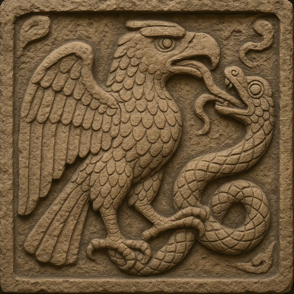 Ancient Aztec carving of an eagle with a serpent