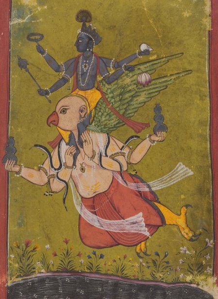 Garuda semi human being carrying Vishnu 