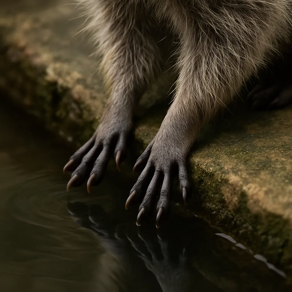raccoon paws near water's edge