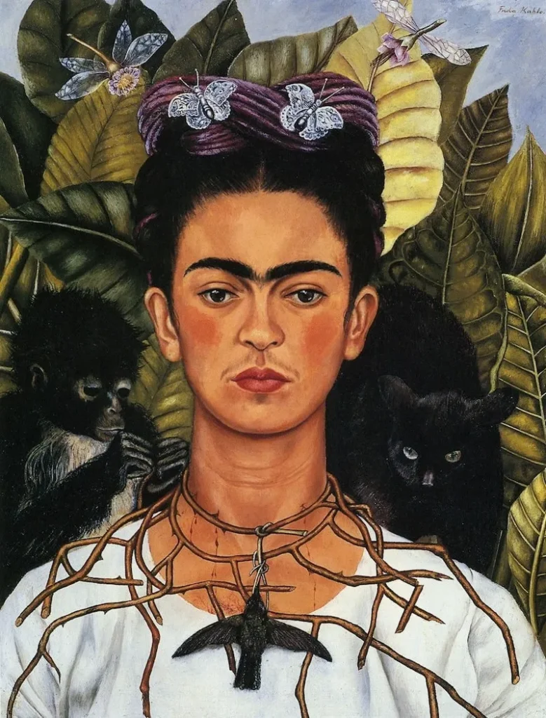Self-Portrait with Thorn Necklace and Hummingbird