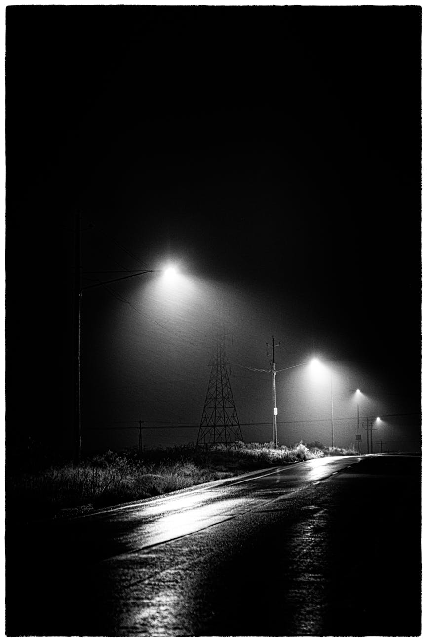 lighted street lights during night time
