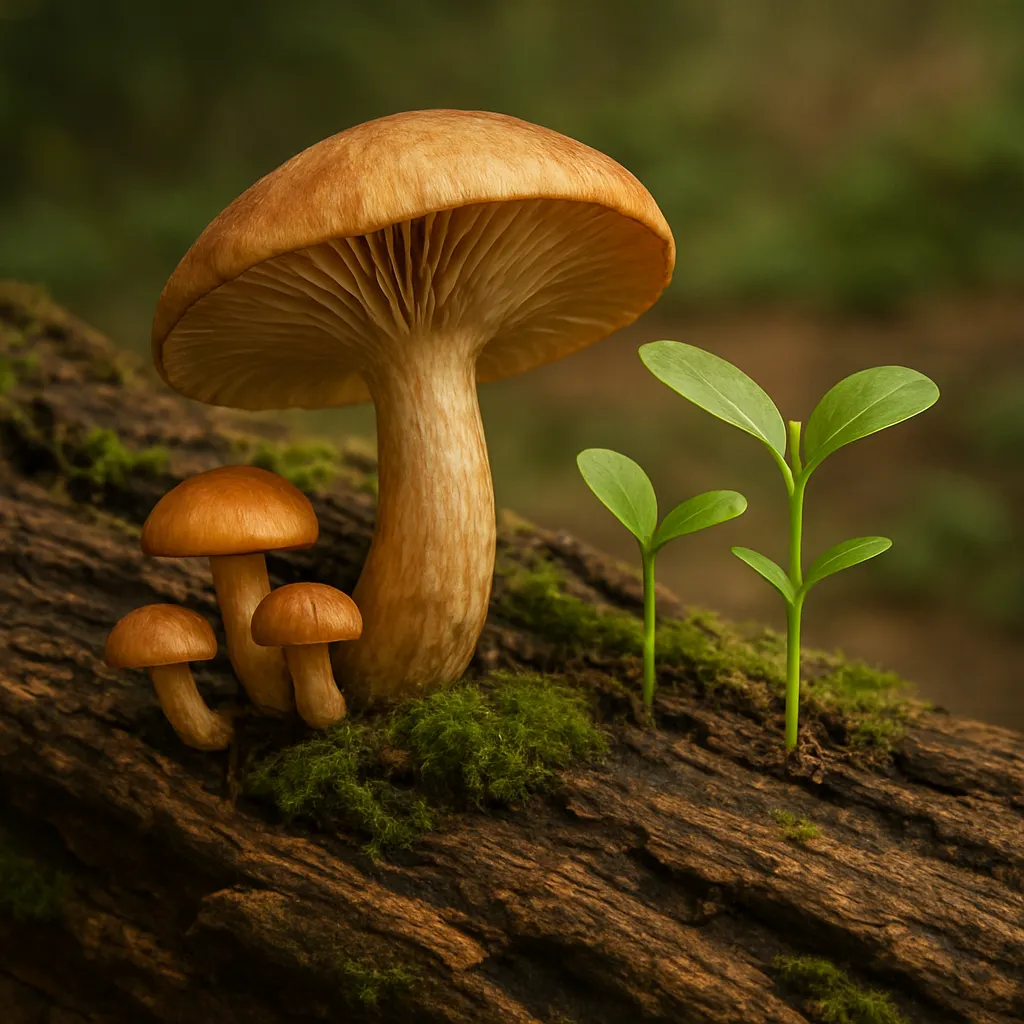Close up of mushrooms and new seedlings growing from fallen tree trunk representing death rebirth cycles 3 When Trees Fall From Heaven: 7 Powerful Divine Messages You Can't Ignore
